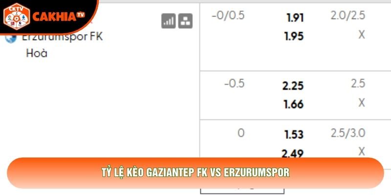 Tỷ lệ kèo Gaziantep FK vs Erzurumspor